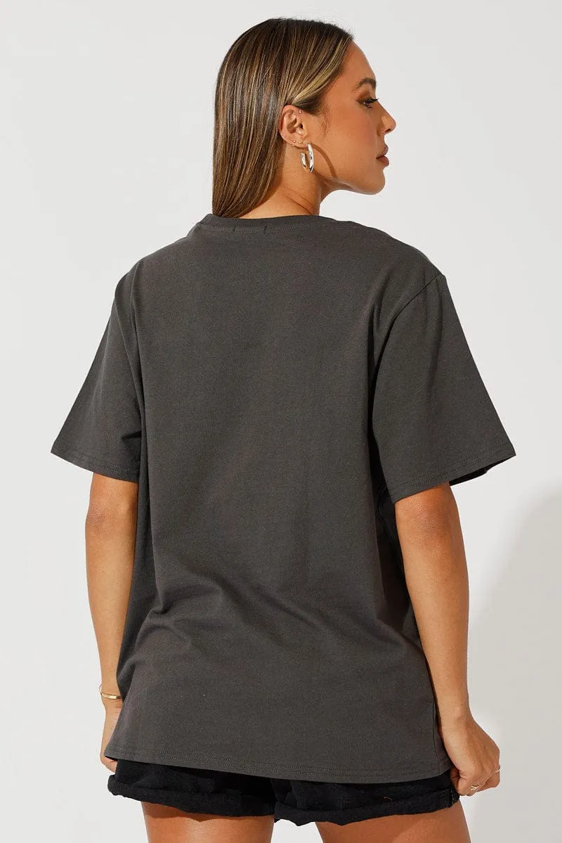 Retro nostalgia Grey Graphic Tee Short Sleeve
