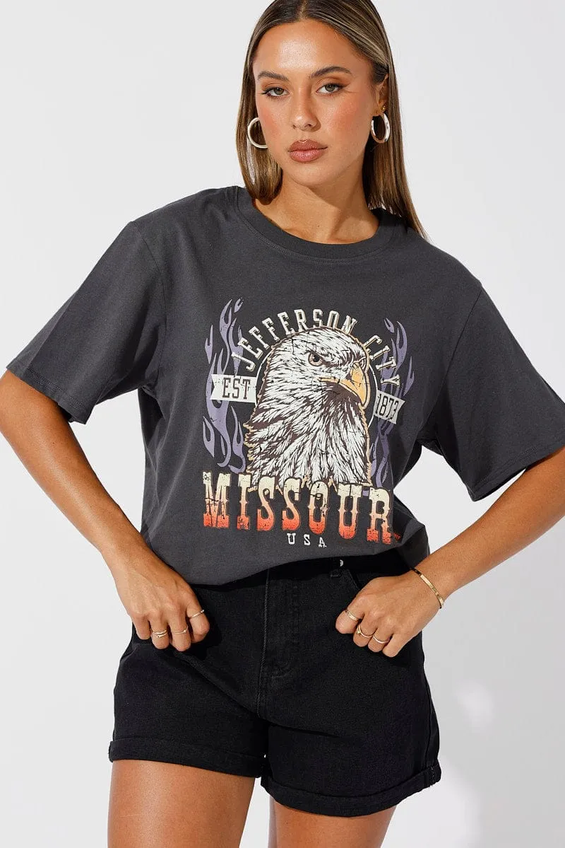 Perfect for Any Outfit Grey Graphic Tee Short Sleeve