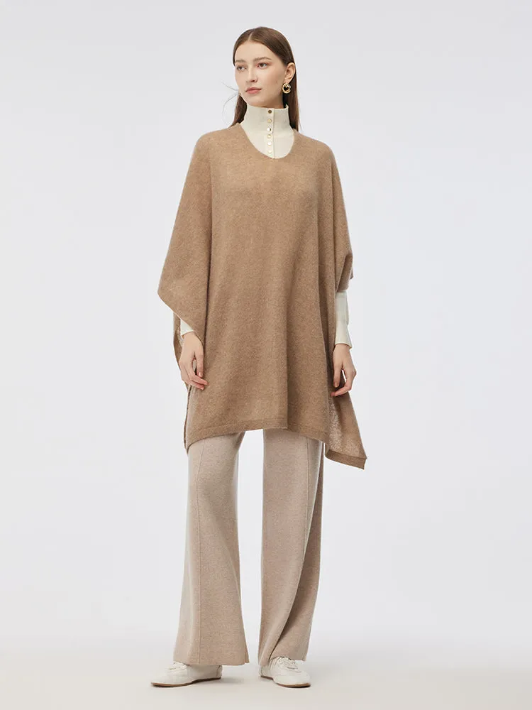 100% Cashmere Women Poncho Sweater Ethical Production Knitwear