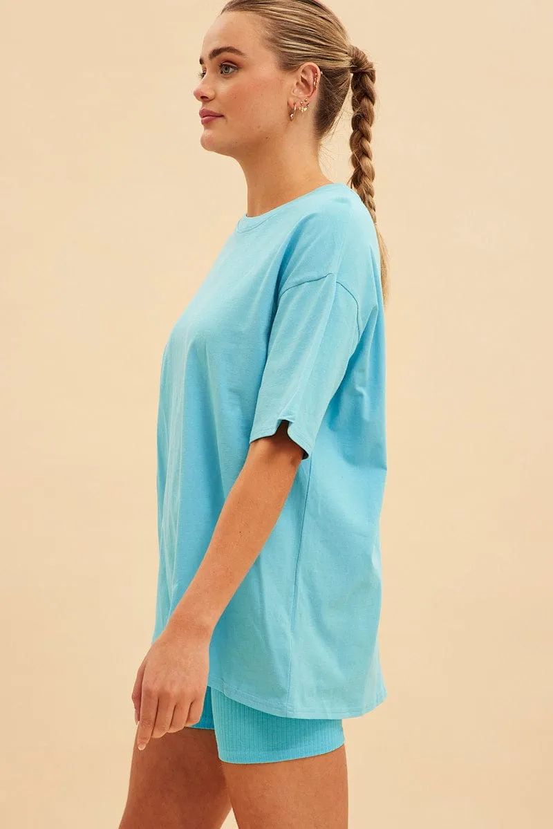 Blue Jamie Cotton Jersey Crew Neck Oversized T-Shirt Light Jacket