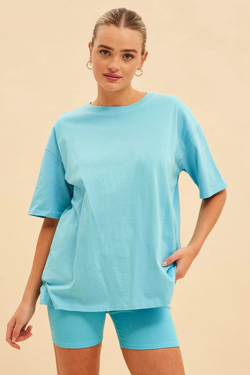 Lightweight sweater Blue Jamie Cotton Jersey Crew Neck Oversized T-Shirt