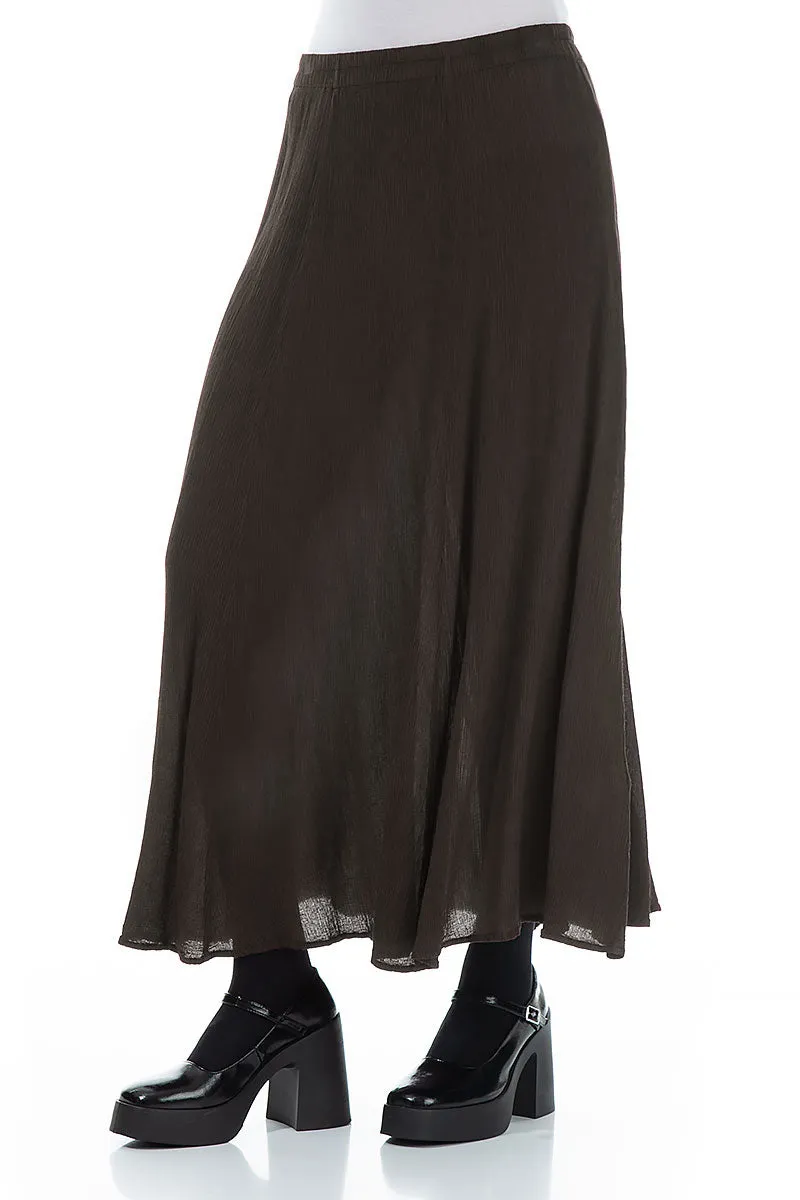 Crinkled Forest Brown Silk Viscose Skirt All Season