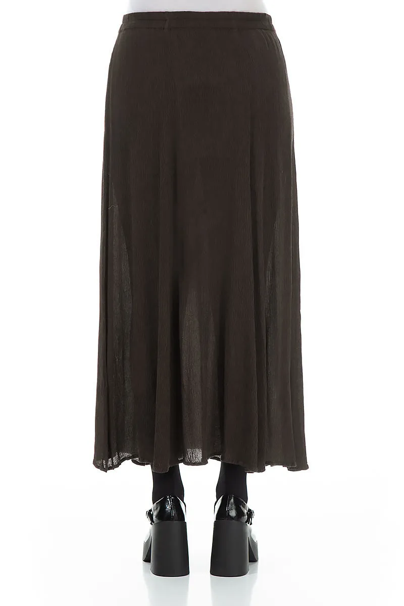 Crinkled Forest Brown Silk Viscose Skirt Stylish Finish