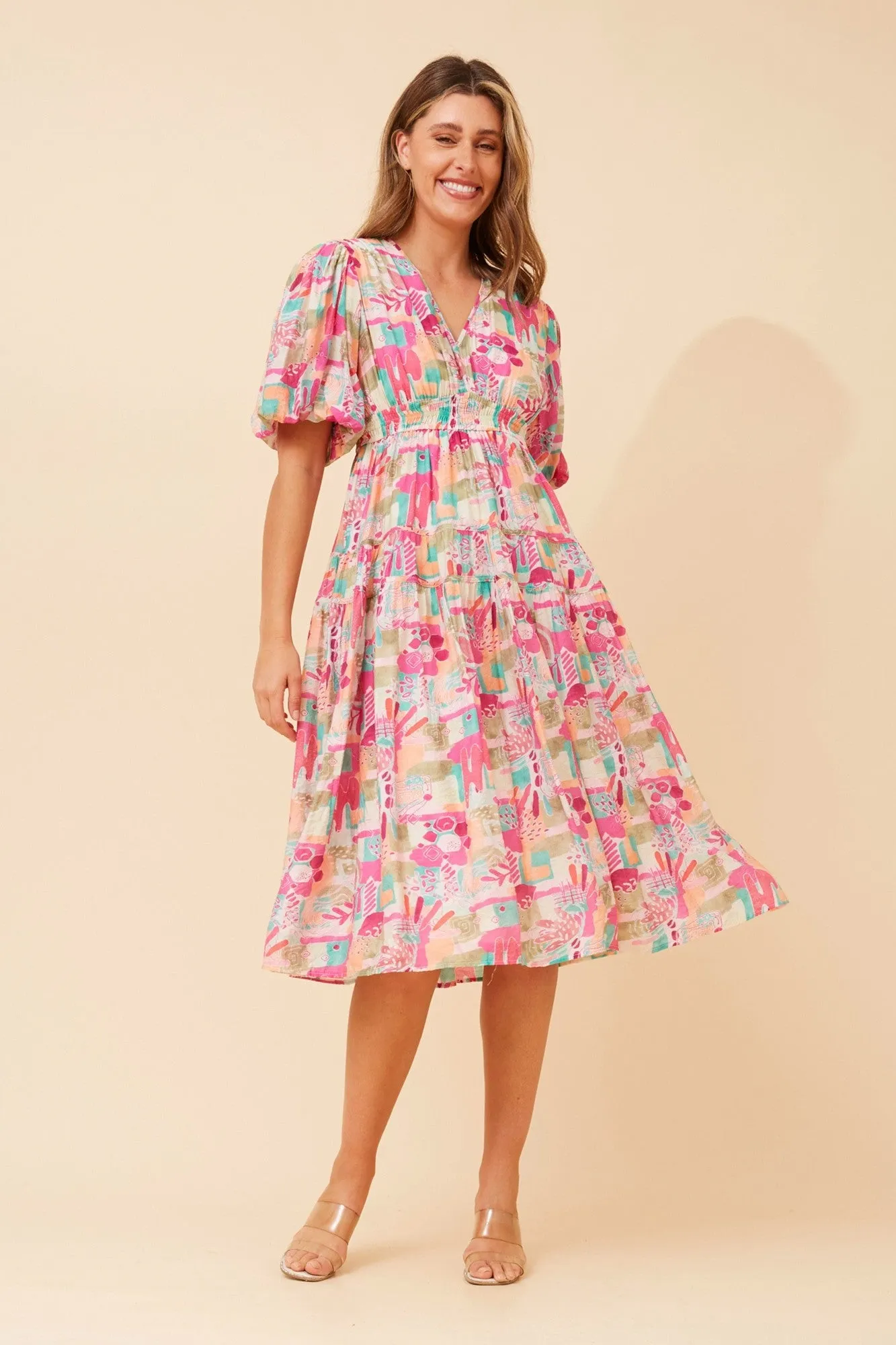 ANUSHKA ABSTRACT PRINT MIDI DRESS Palace View