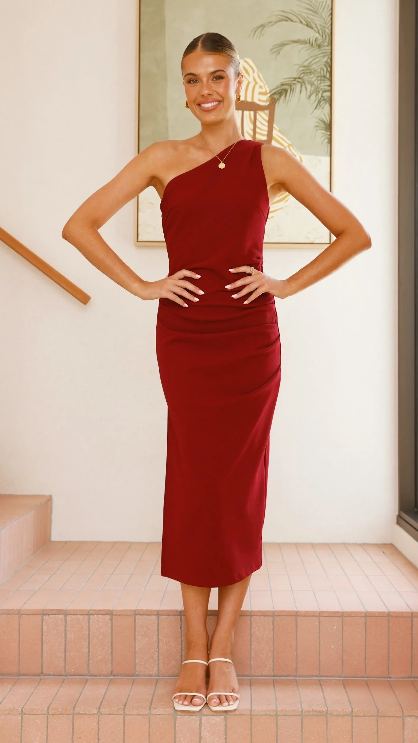 Alaina Midi Dress - Wine Dance Floor Versatile midi dress with pockets