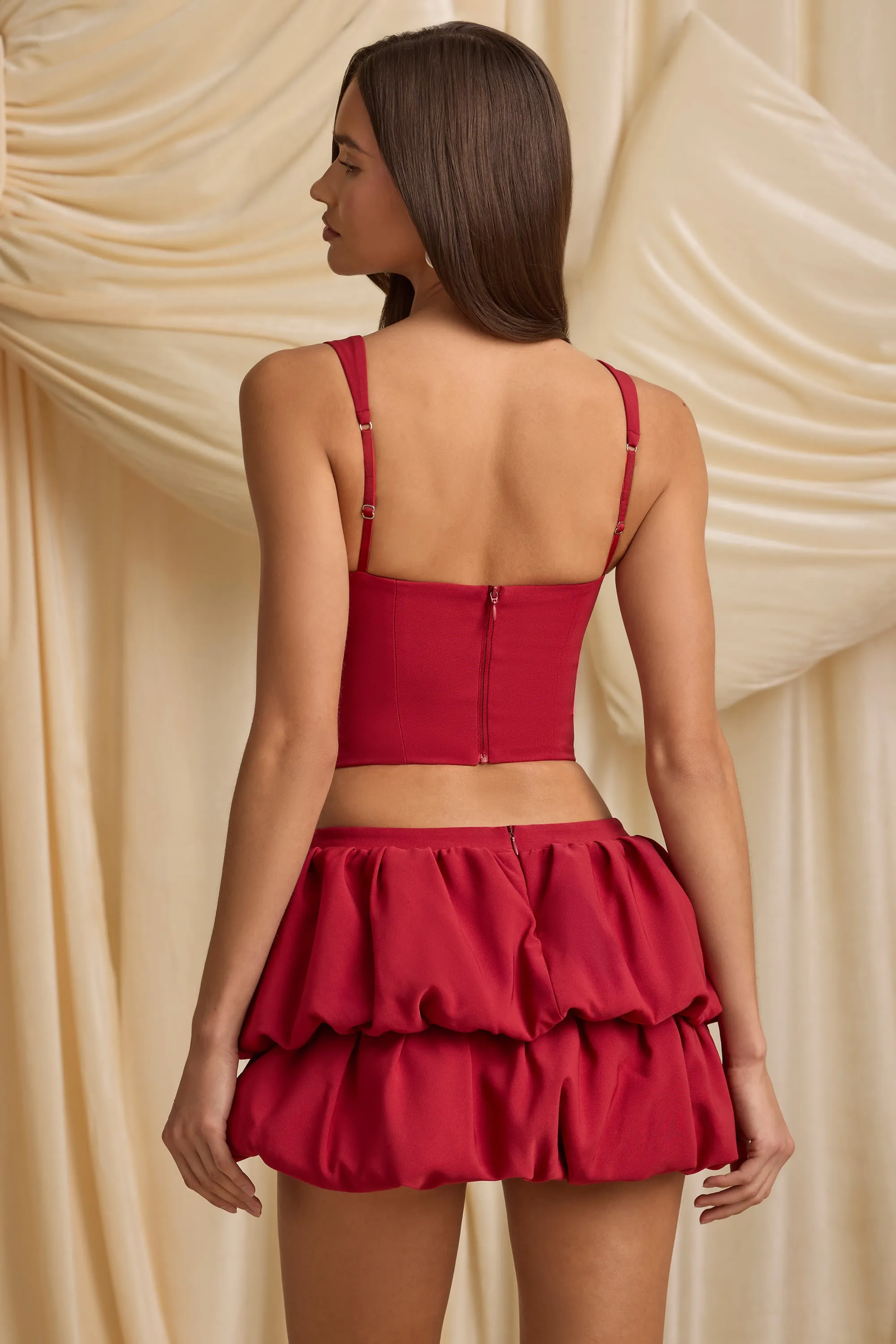 Layered Bubble Hem Mid-Rise Mini Skirt in True Red Cozy Vibe Outfit Mix