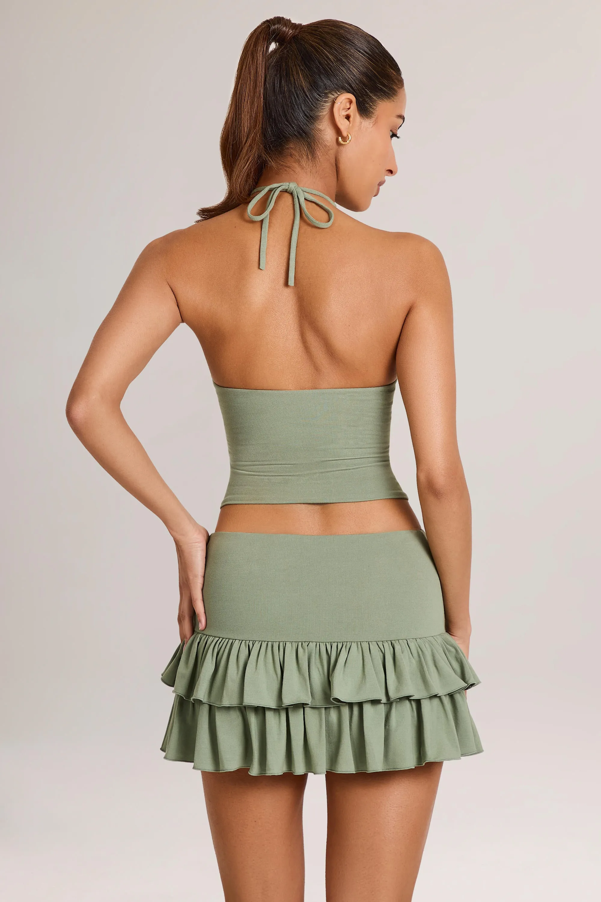 Soft Palette Neutral Wear Modal Ruffle Mid-Rise Mini Skirt in Sage Green