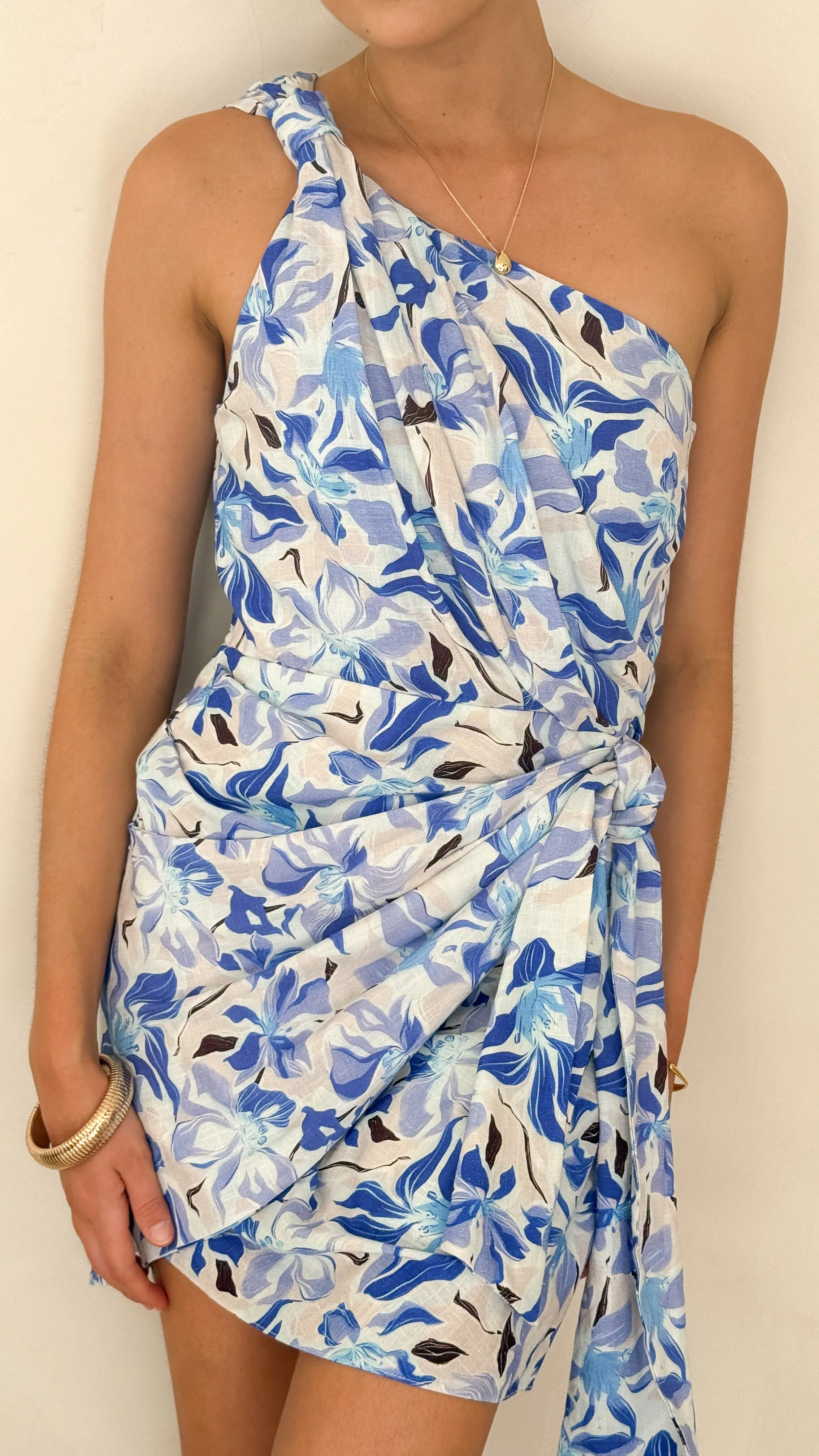 Party Star Beat Soft Ariana Mini Dress - Blue/White Print
