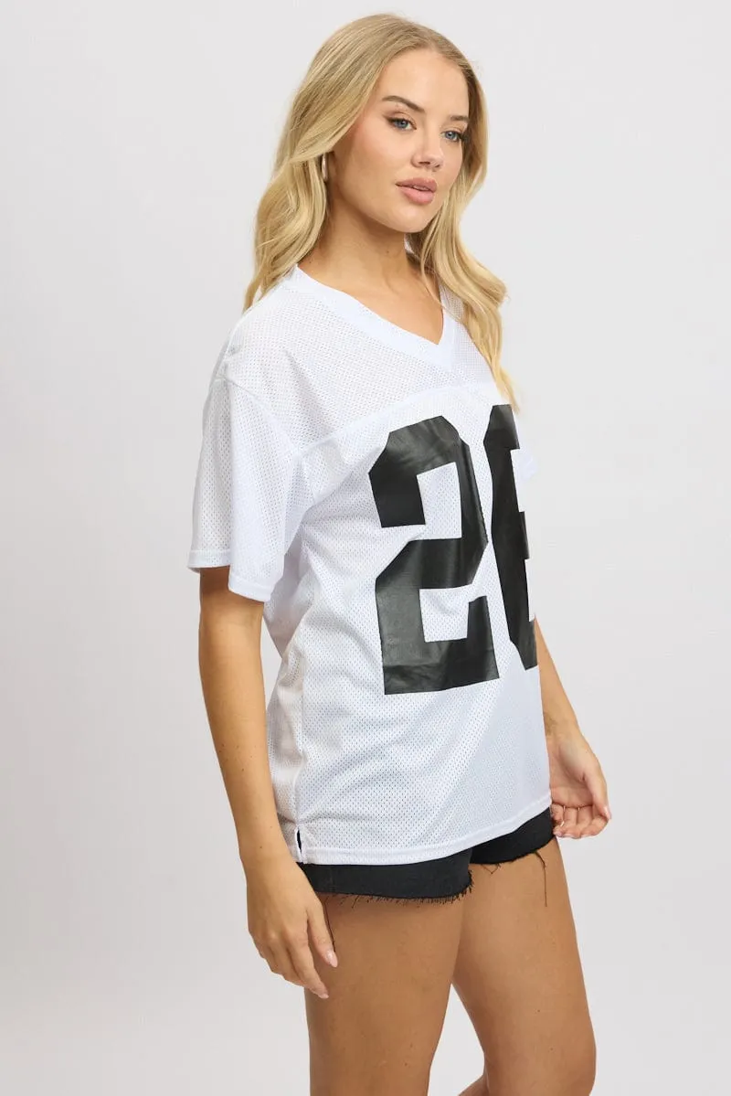 White Sport Tee Short Sleeve Taped Neckline Soft Layering