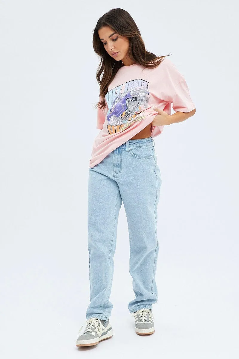 Pink Graphic Tee Short Sleeve Round Neck Print Jersey Ultimate Wear Simple Yet Cozy