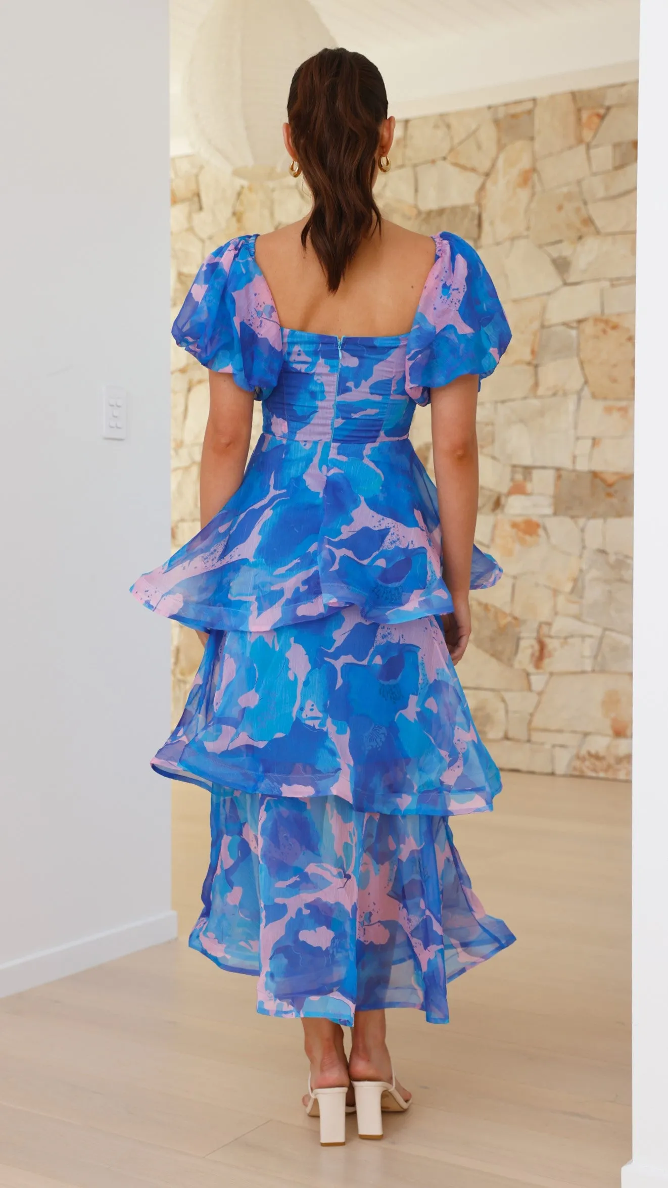 Classic bohemian-inspired dress Casey Maxi Dress - Blue / Pink Print