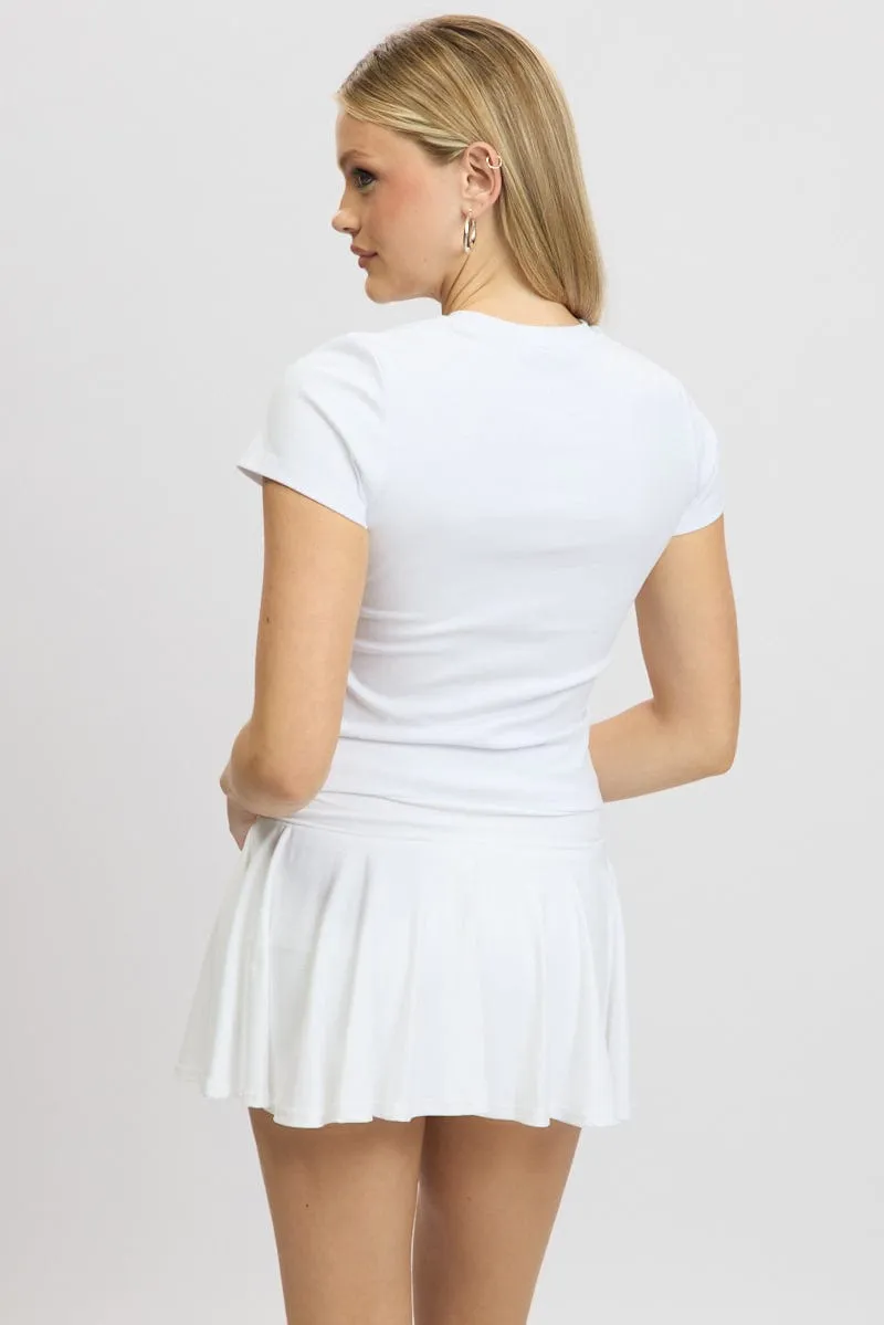 Versatile Trend High Density Weave White Graphic Tee Short Sleeve