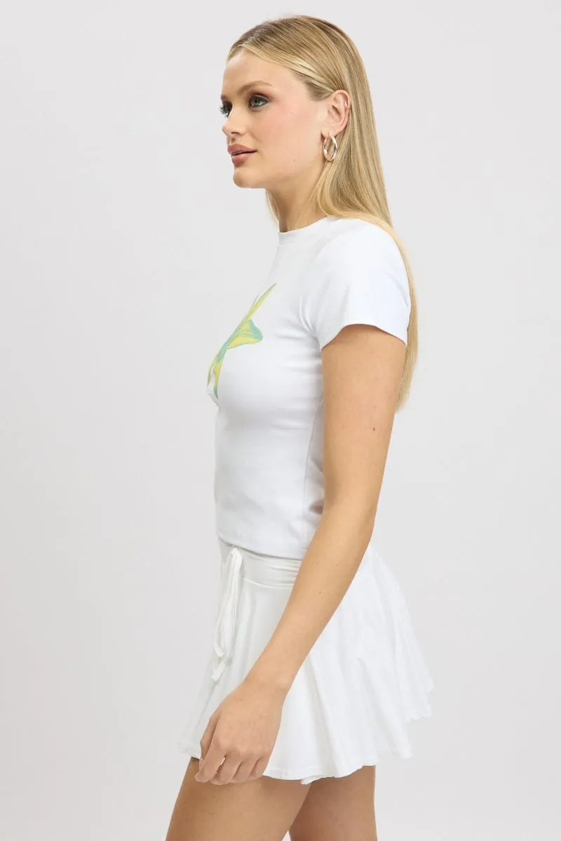 White Graphic Tee Short Sleeve Elderly Comfort