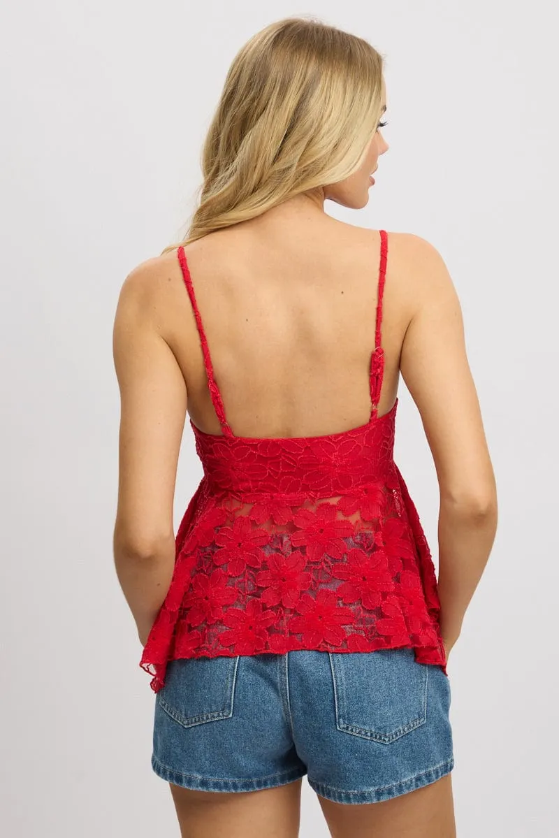 Fashion Core Red Singlet Top Lace