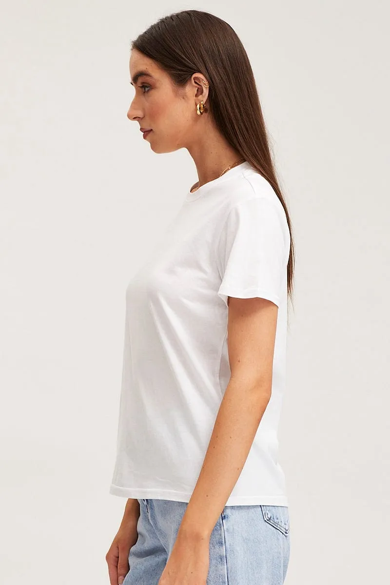 White T Shirt Short Sleeve Crew Neck Opaque Tone