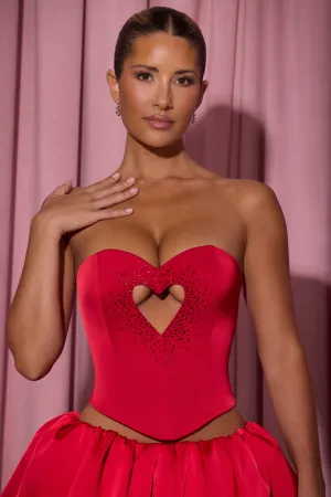 Embellished Heart Cut-Out Strapless Corset Top in Red Ice Fit Dream Core