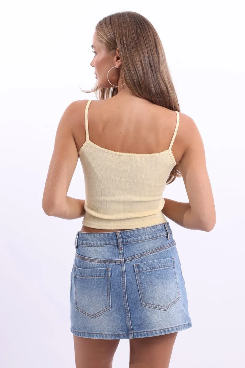 Seamless construction Yellow Pointelle Cami Top
