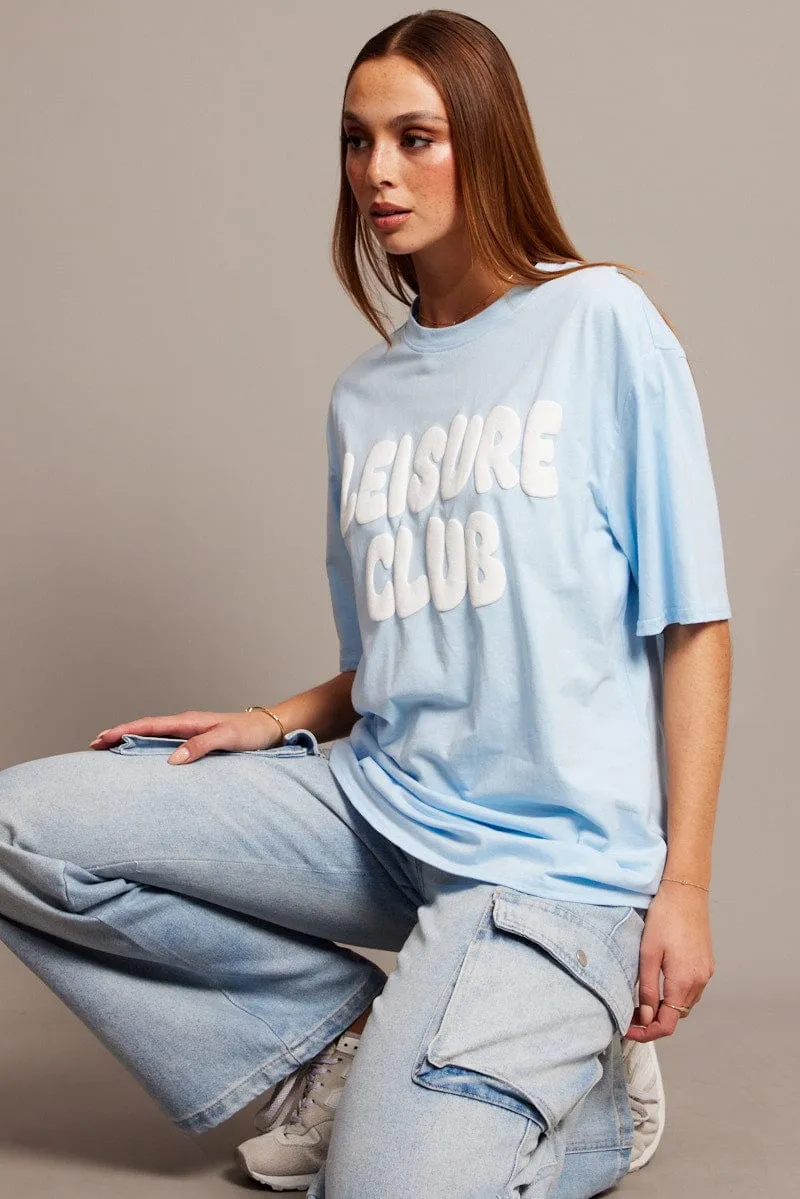 Daily Comfort Style Versatile Layering Piece Blue Graphic Tee Short Sleeve