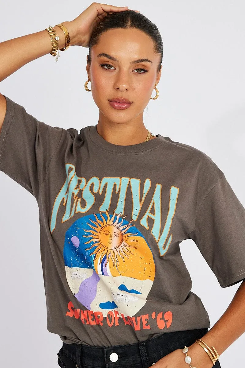 Timeless Comfort Wear Grey Graphic Tee Short Sleeve