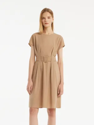 Wool-Silk Blend Women Mini Dress With Belt Effortless Wear Energy Wear