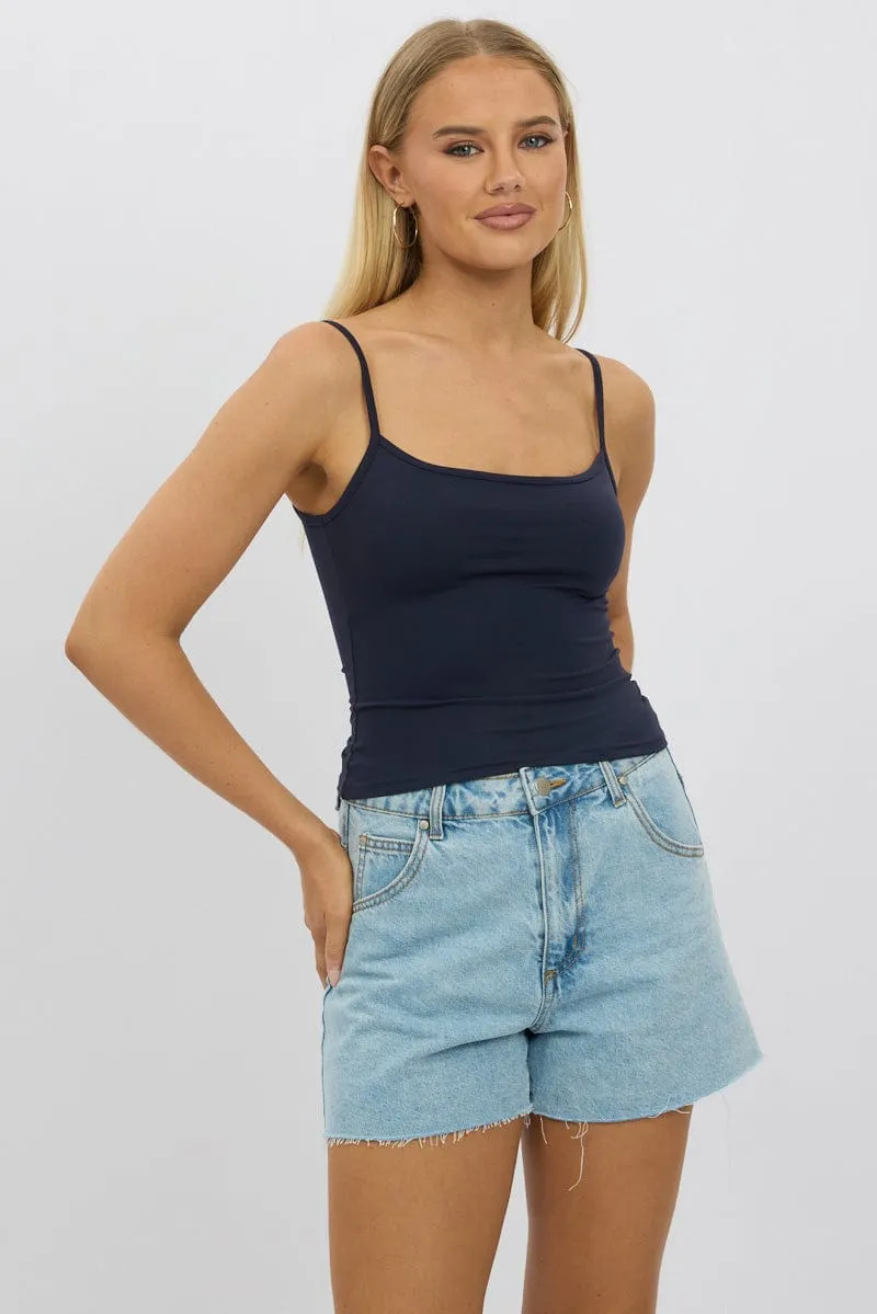 EcoFriendlyProduction Tailored Fit Blue Cami Top Thin Strap Supersoft