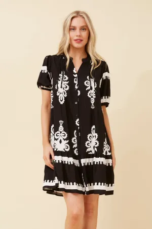 HighCollared Design NIXA BORDER PRINT SHORT DRESS