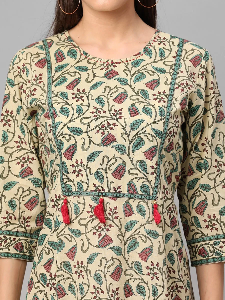 Comfort Look Silent Mood Beige Multi Floral Printed Dress