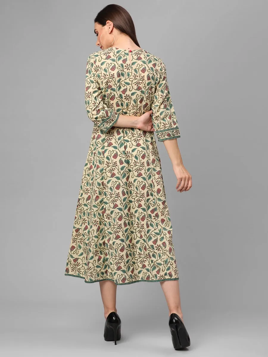 Breathable mesh lining VersatileStyle Beige Multi Floral Printed Dress