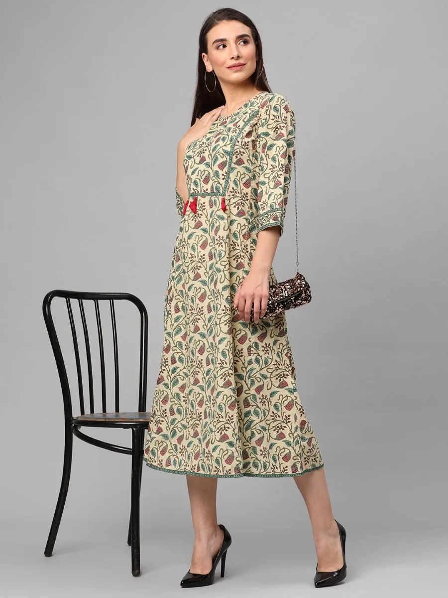 PillingResistant Beige Multi Floral Printed Dress