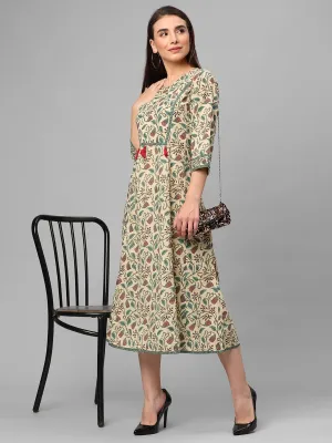 PillingResistant Beige Multi Floral Printed Dress