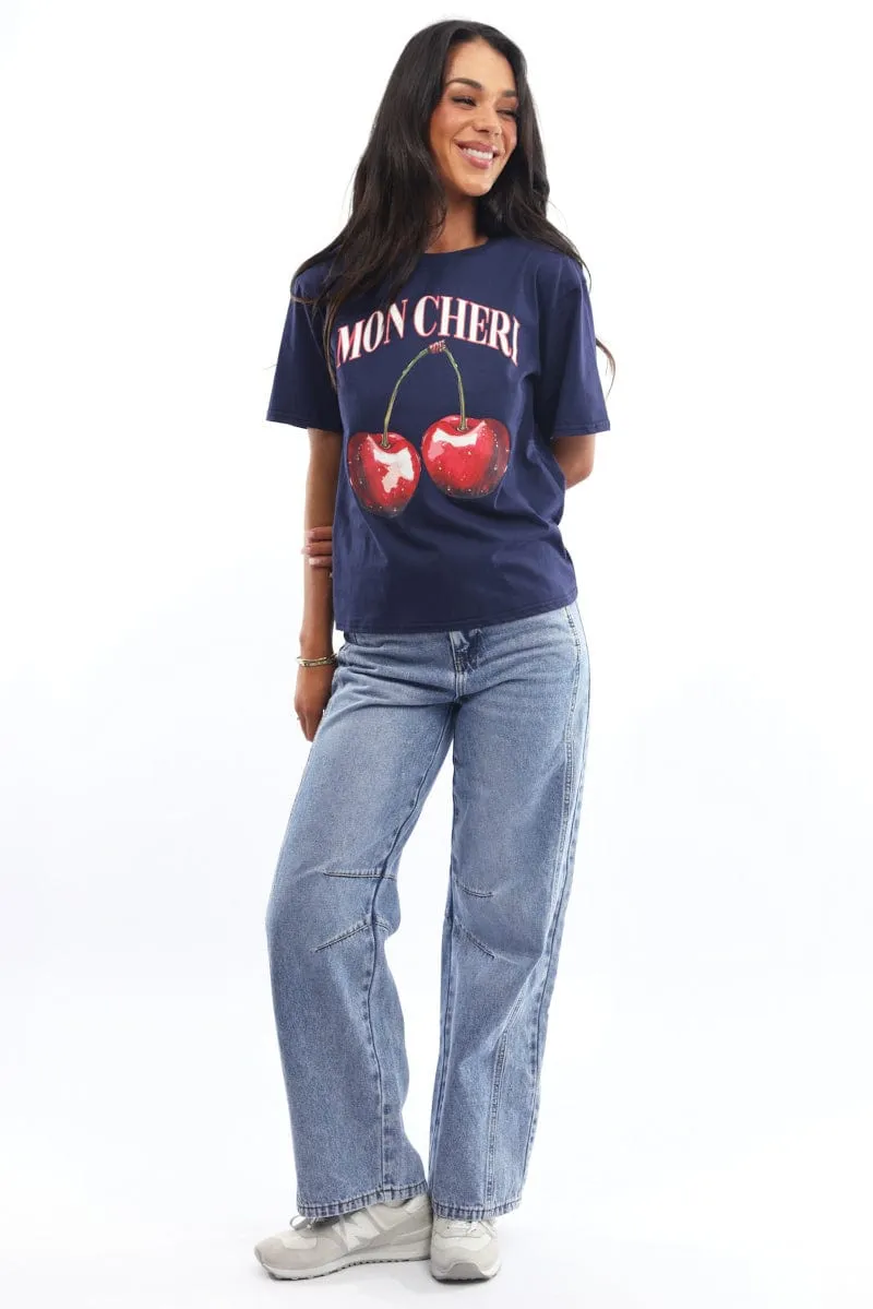 Reinforced Shoulders Blue Graphic Tee Short Sleeve