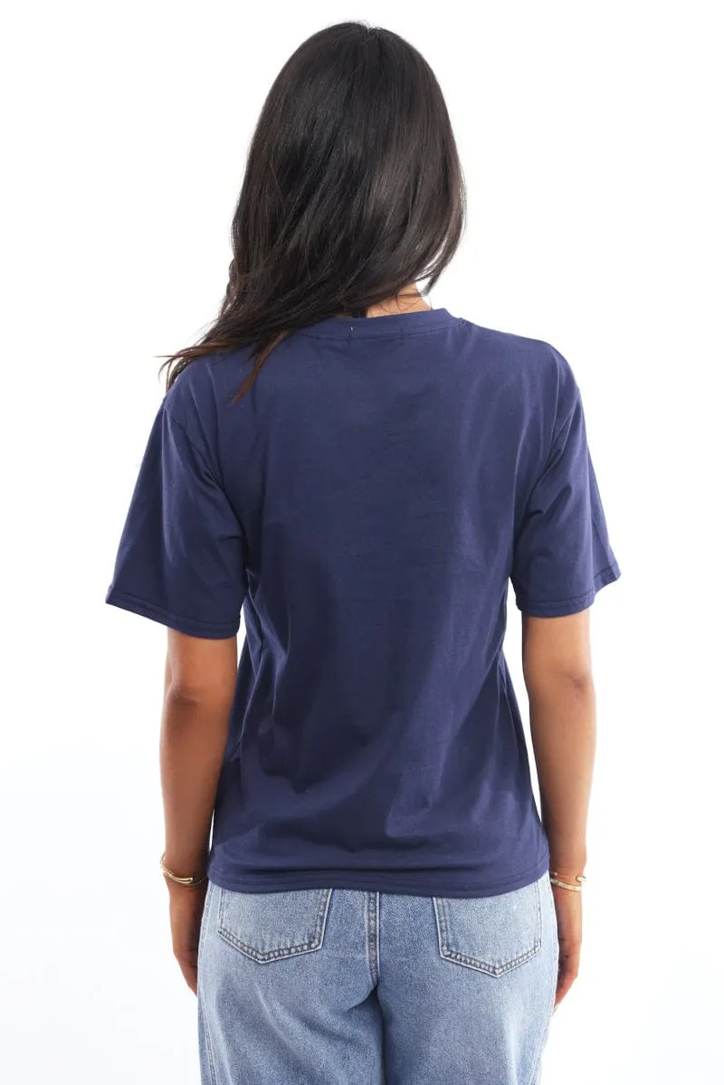 Blue Graphic Tee Short Sleeve EcoConscious Processing loose fitting