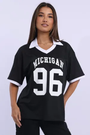 Unisex Subtle Details Black Sport Tee Collar Short Sleeve