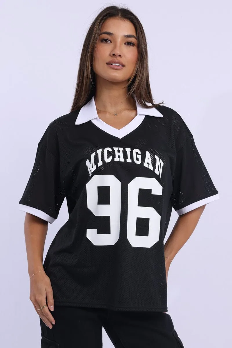Unisex Subtle Details Black Sport Tee Collar Short Sleeve