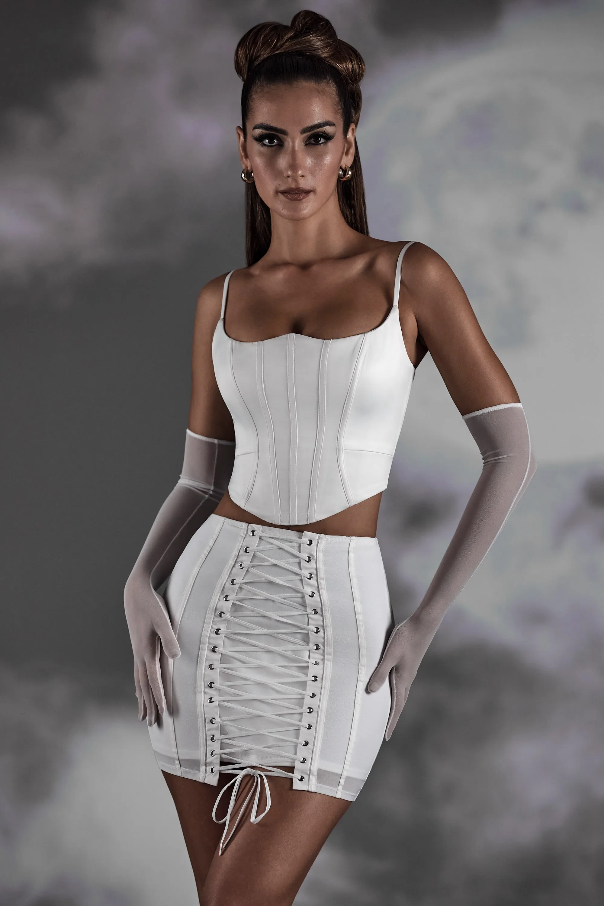 Bold Details Lace Up Mini Skirt in White