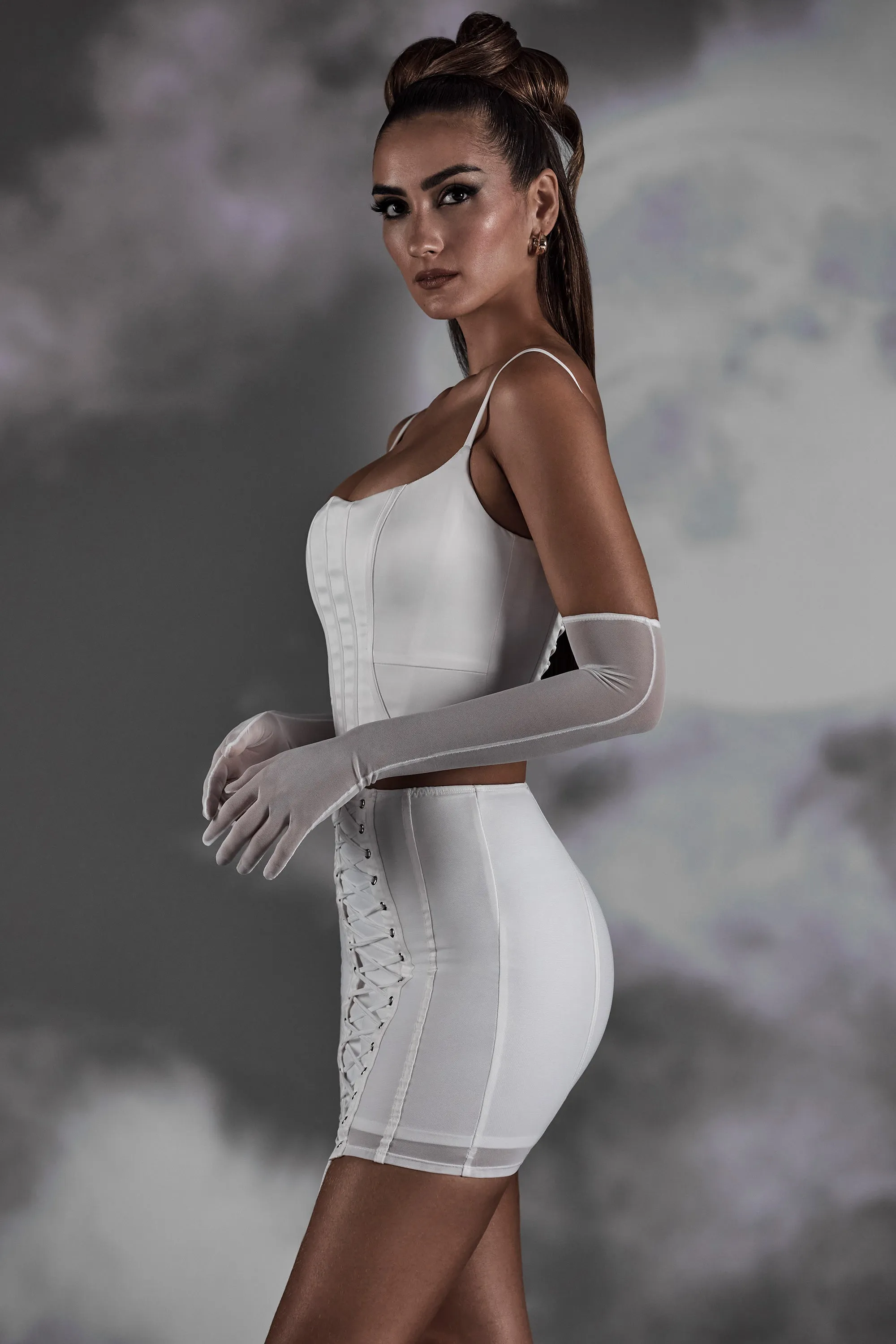 Lace Up Mini Skirt in White understated look Fashion Fusion