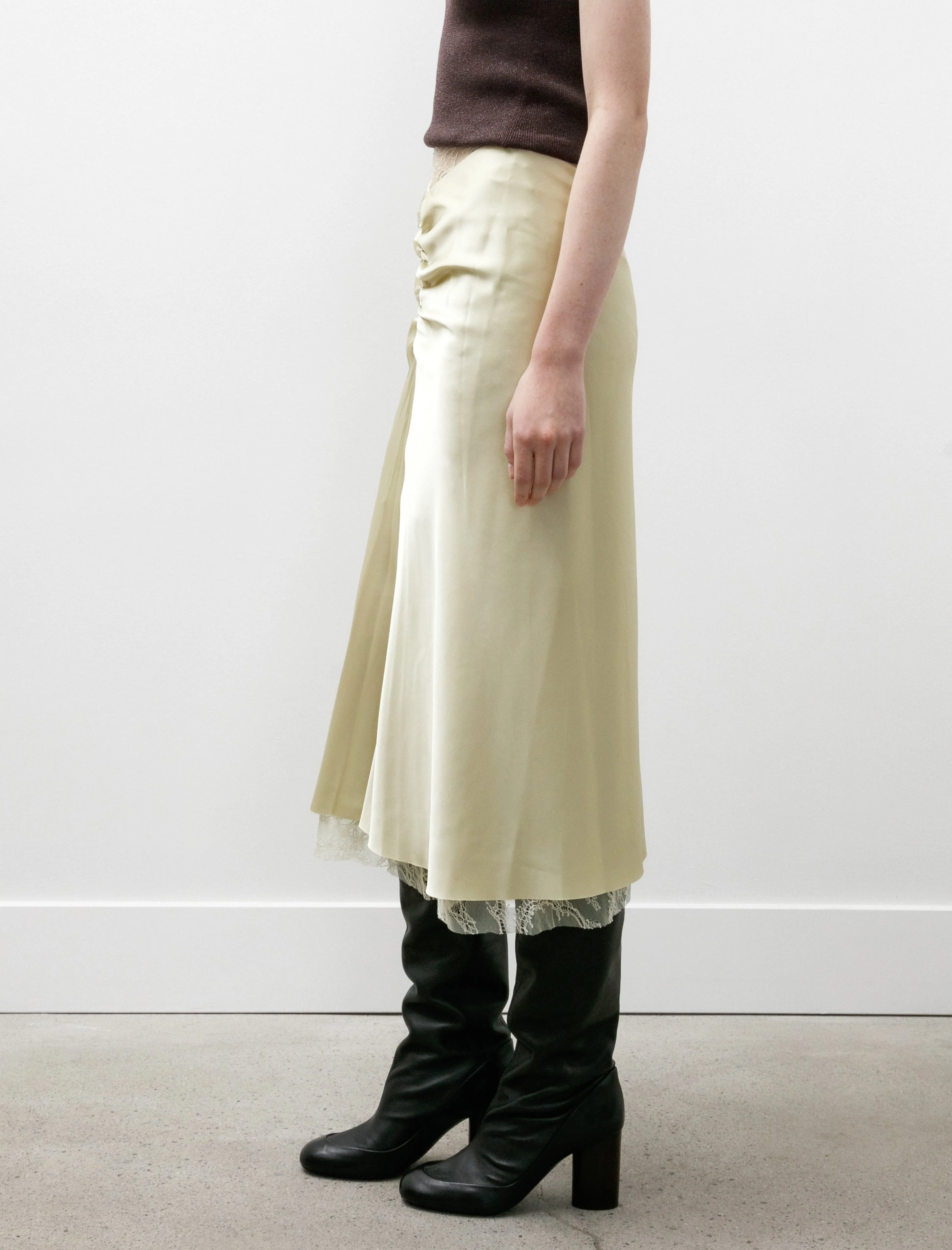 Satin Midi Skirt Vanilla Yellow Aesthetic Fit Detachable Detail