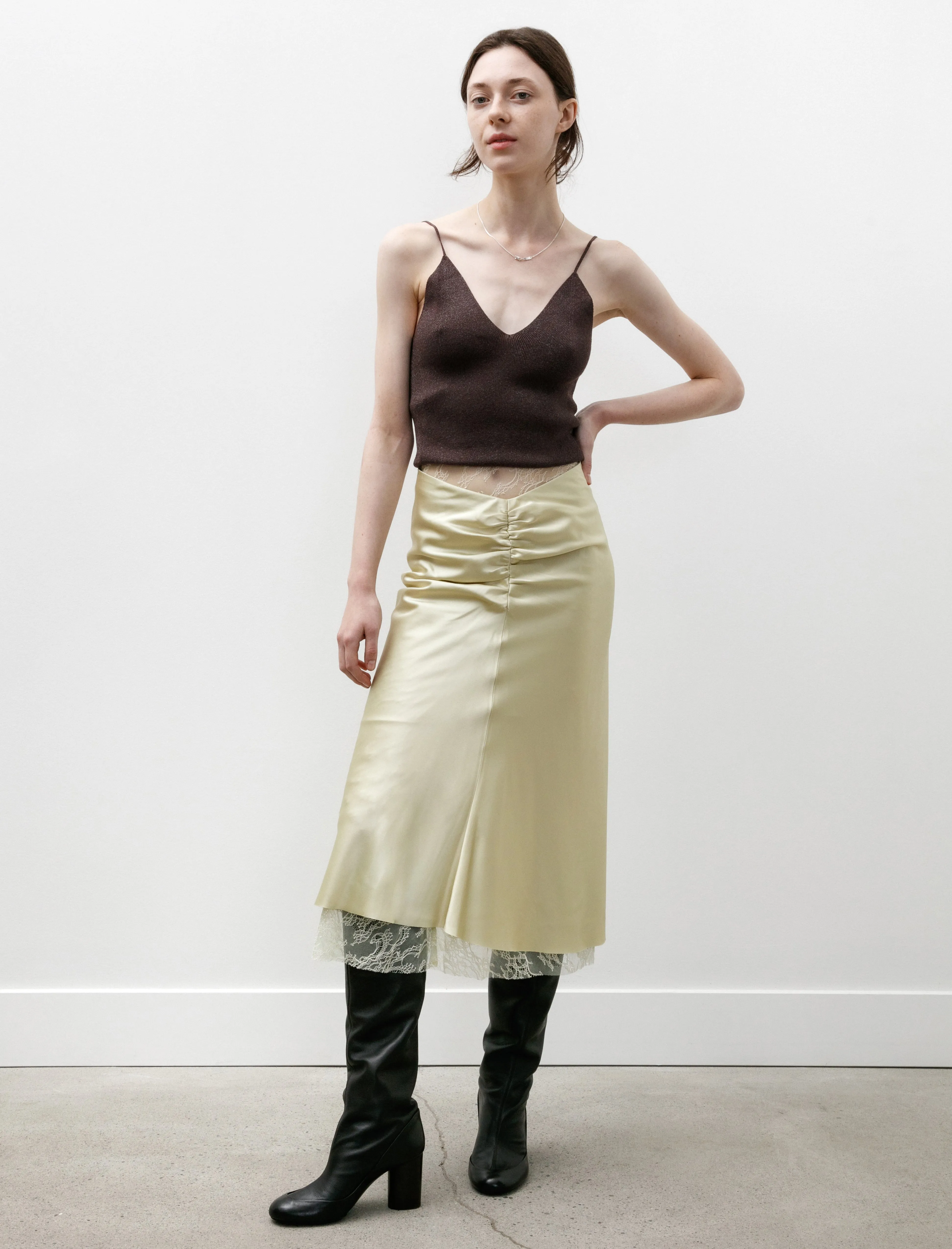 Satin Midi Skirt Vanilla Yellow Sustainable Fabric