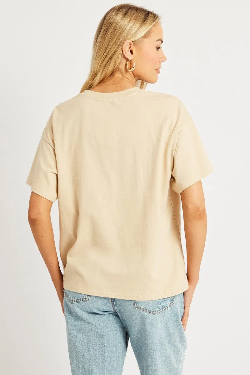 Beige Oversized T Shirt Short Sleeve Crew Neck Fashion Layers pack light