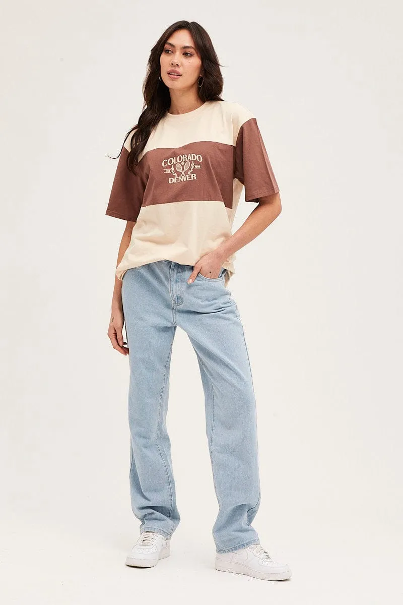Stripe Short Sleeve Embroidered Tee Outdoor Leisure