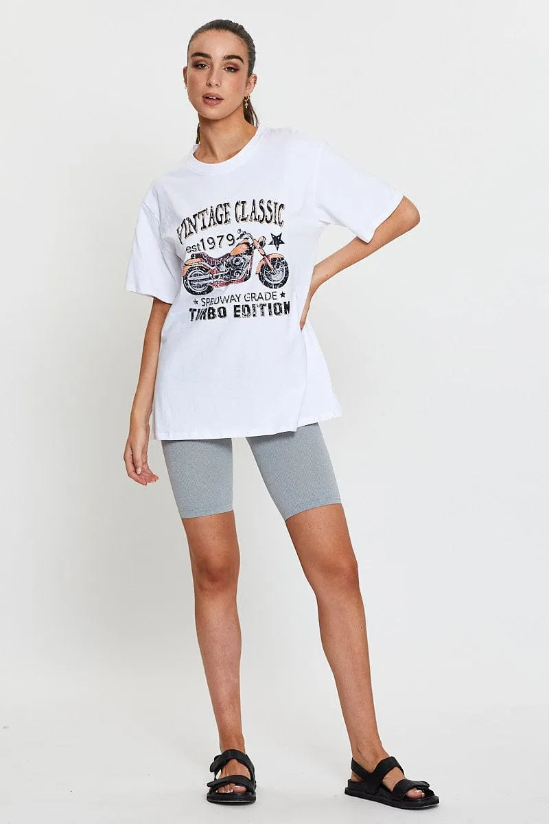 Cozy Touch back to school White Graphic T-Shirt Short Sleeve Oversized