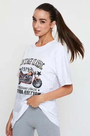 Easy Style Wear White Graphic T-Shirt Short Sleeve Oversized