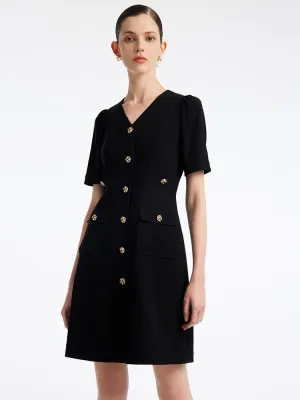 Black Triacetate Button Front Mini Dress Vibrant Silhouette