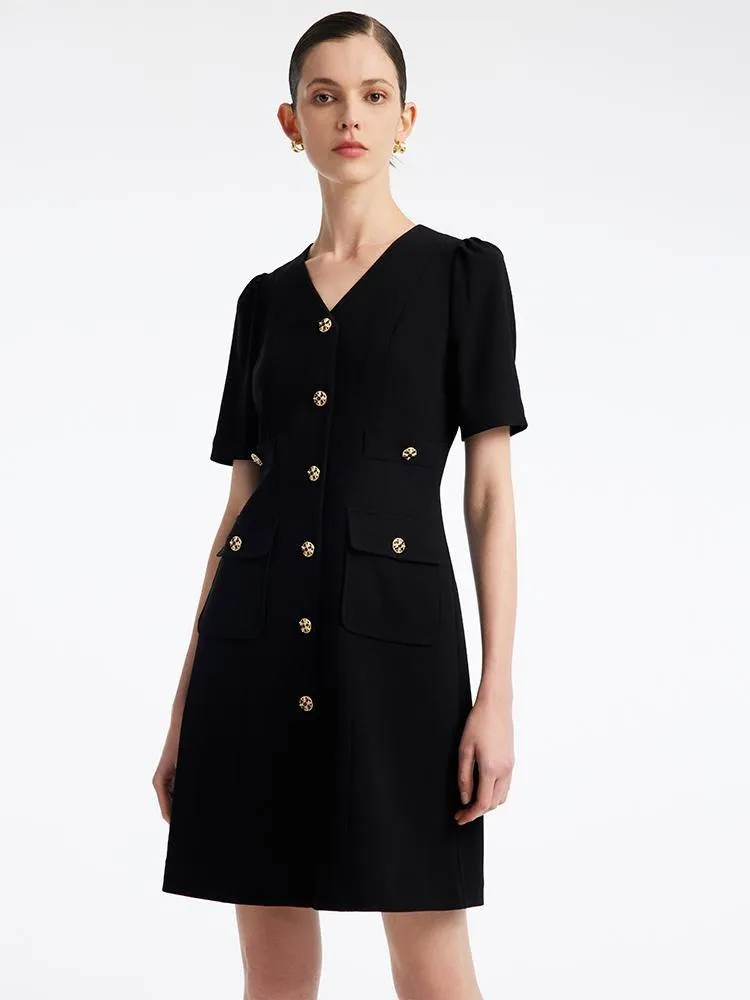Black Triacetate Button Front Mini Dress Vibrant Silhouette
