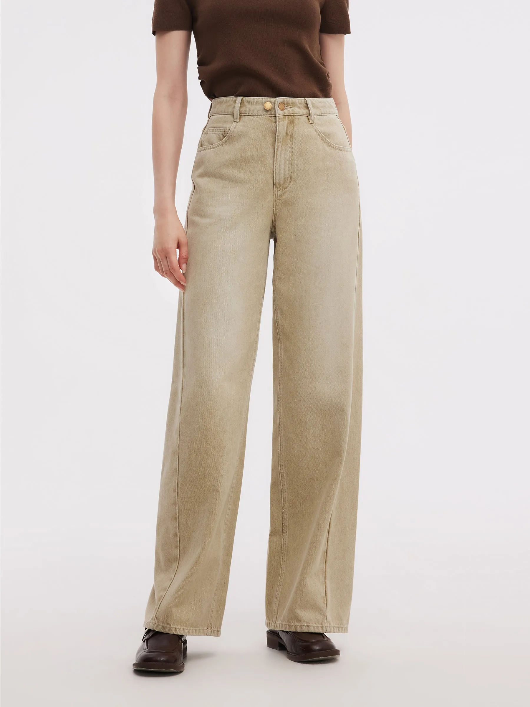 100% Cotton Denim Women Adjustable Waist Jeans Basic Style