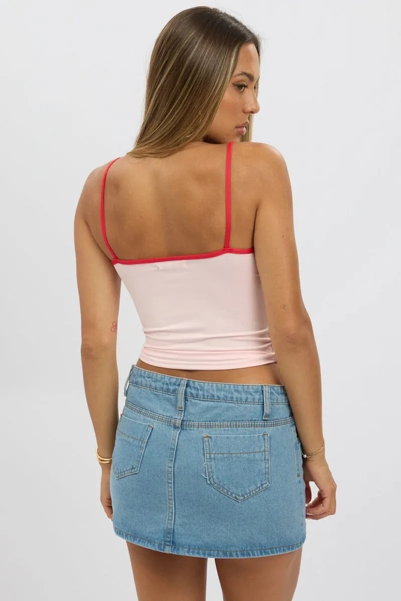 Free Fit Pink Singlet Top Contrast Piping