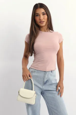 Eco-Friendly Material Pink T-Shirt Short Sleeve Crew Neck Long Line