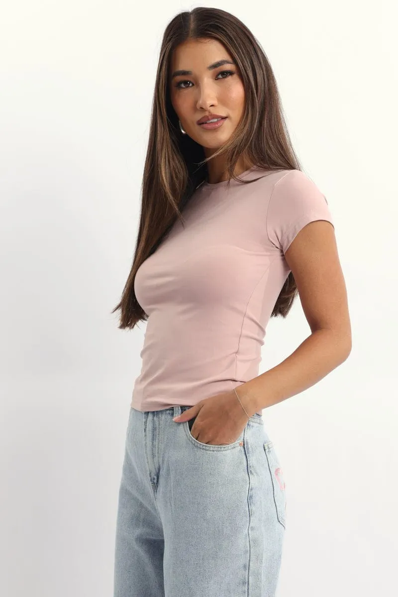 City Beat Bold Step Pink T-Shirt Short Sleeve Crew Neck Long Line
