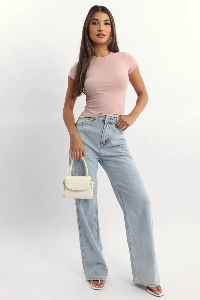 Pink T-Shirt Short Sleeve Crew Neck Long Line Sporty Joggers ShrinkageFree Fabric