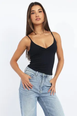 NonRestrictiveSilhouette Black Supersoft Cami Top Cross Over